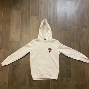 White Hoodie with Rose Embroidery